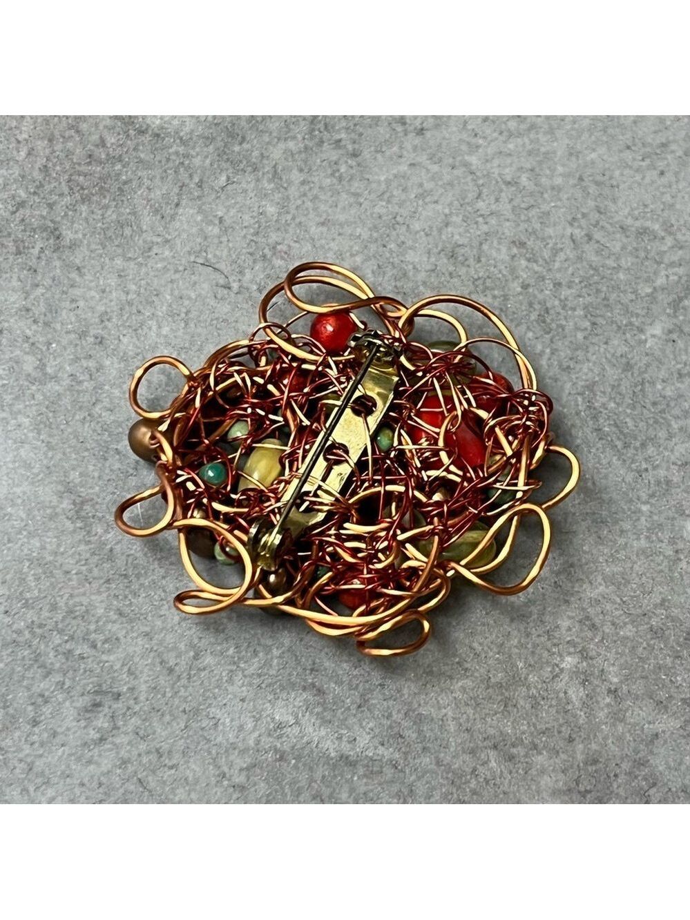 Wire Wrap Multicolor Beaded Brooch Pin Jewelry Handmade Artisan Artsy Art Boho - Picture 3 of 5
